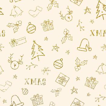 Baumwoll Druck Goldene Weihnachtsmotive auf Creme